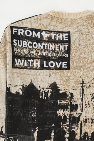 "From subcontinent with love" knit sweater