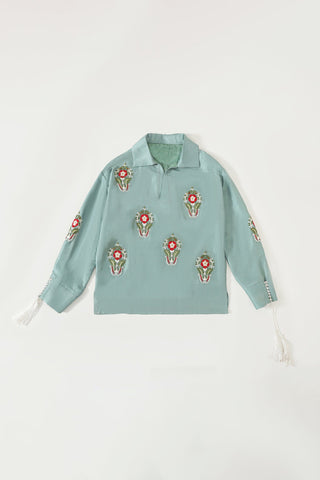 Hand-Embroidered tassels silk shirt