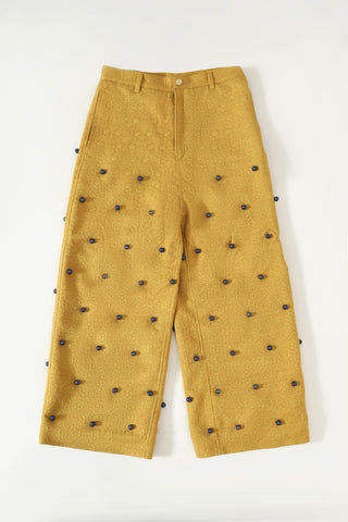 Lost time" hand-embroidered silk trousers