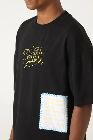 "Clouds above" printed patchwork T-shirt