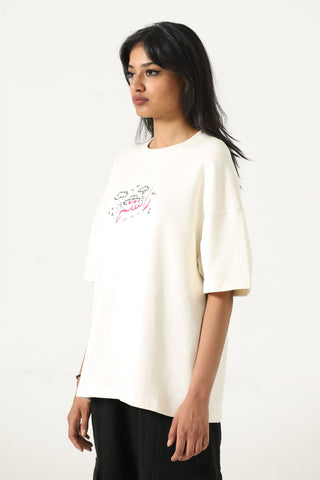 "Games we play" printed beige T-shirt