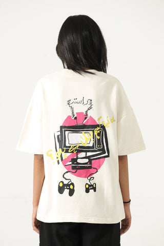 "Games we play" printed beige T-shirt