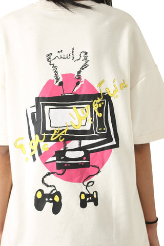 "Games we play" printed beige T-shirt