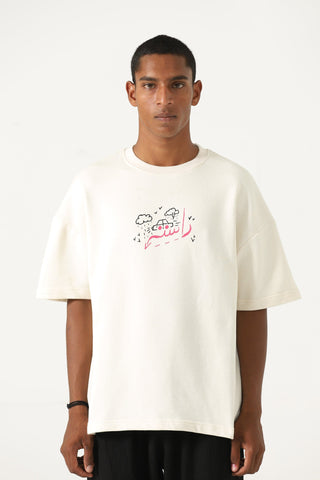 "Games we play" printed beige T-shirt