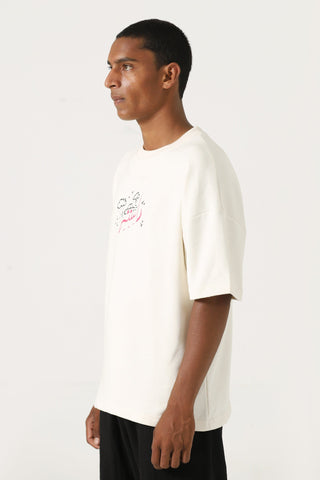 "Games we play" printed beige T-shirt