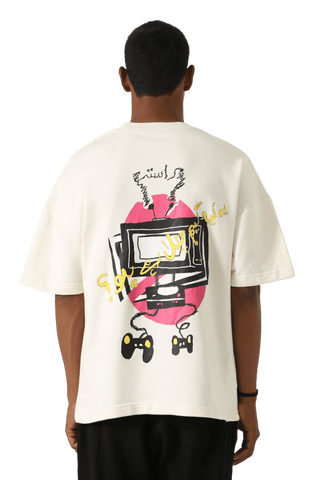 "Games we play" printed beige T-shirt