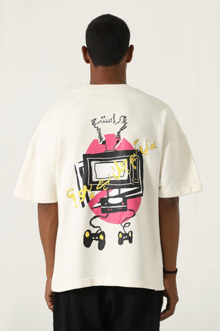 "Games we play" printed beige T-shirt