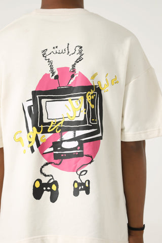 "Games we play" printed beige T-shirt