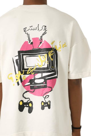 "Games we play" printed beige T-shirt