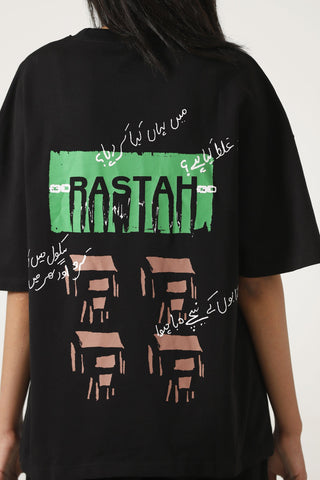 "I hate school" printed black T-shirt