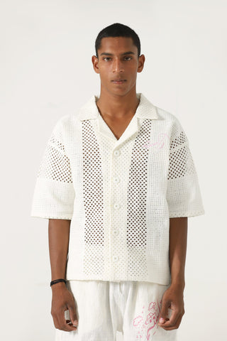 Handwoven mesh button-down
