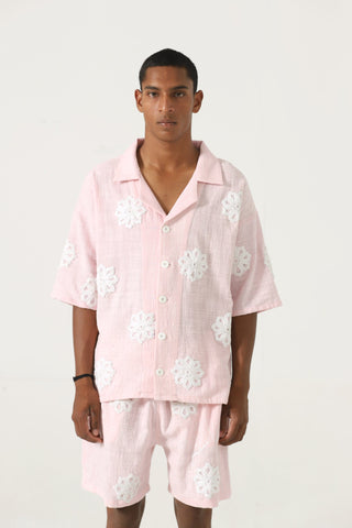 Hand-Embroidered pink button-down