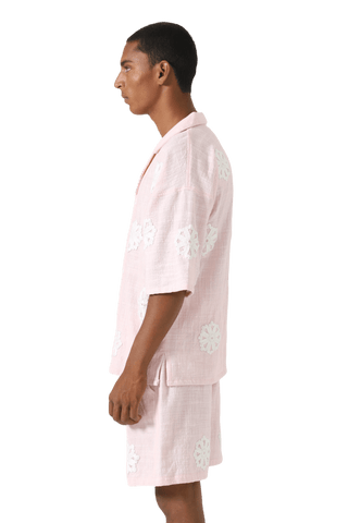 Hand-Embroidered pink button-down