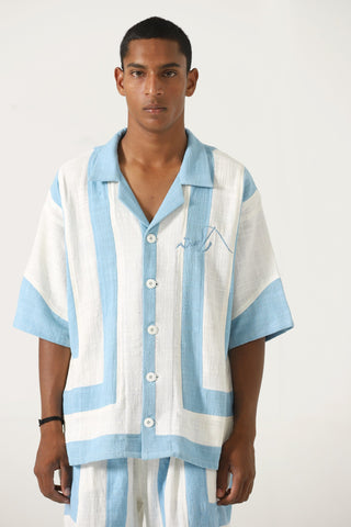 Handwoven striped cotton button-down