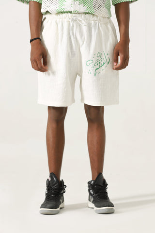 Handwoven green logo shorts