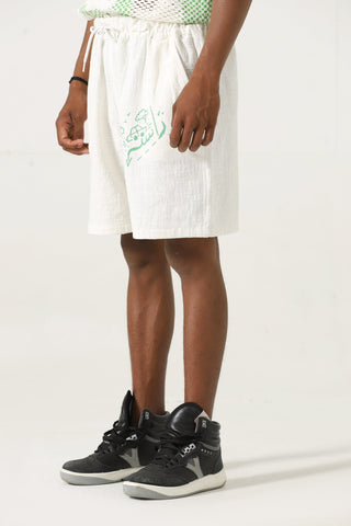 Handwoven green logo shorts