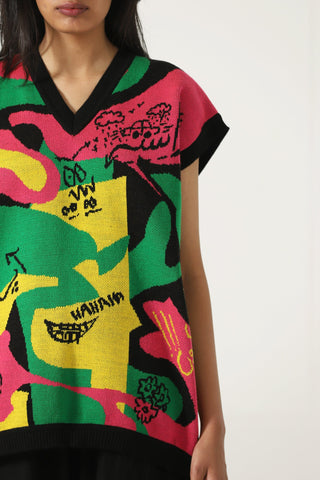 "Cartoon mind" knit vest