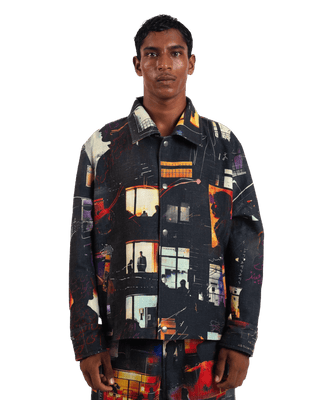 "Nocturnal reverie" abstract printed coach jacket