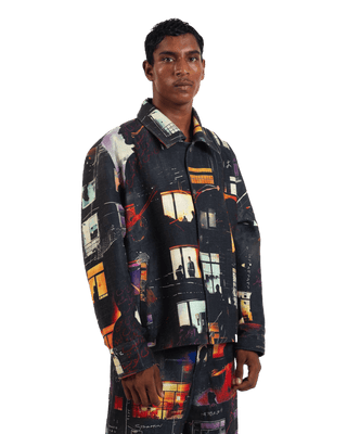 "Nocturnal reverie" abstract printed coach jacket
