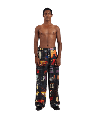 "Nocturnal ride" printed straight-leg trousers
