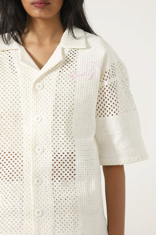 Handwoven mesh button-down