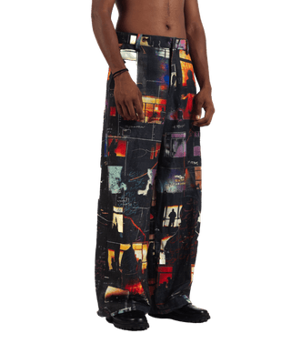"Nocturnal ride" printed straight-leg trousers