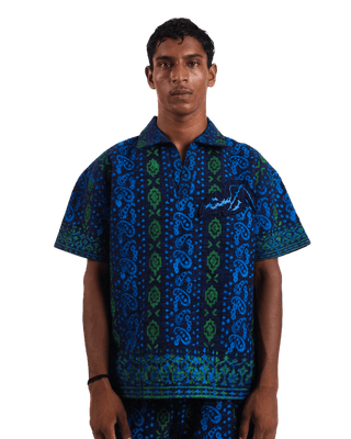 "Nocturnal paisley" handwoven cotton button-down