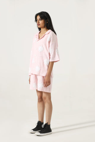 Hand-Embroidered pink button-down