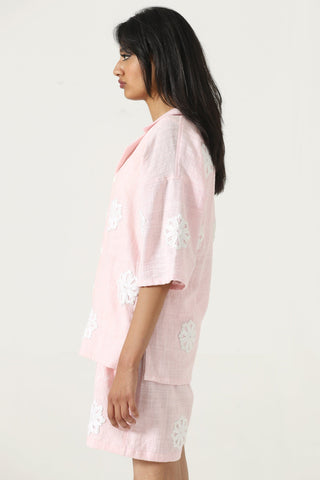 Hand-Embroidered pink button-down