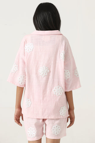 Hand-Embroidered pink button-down