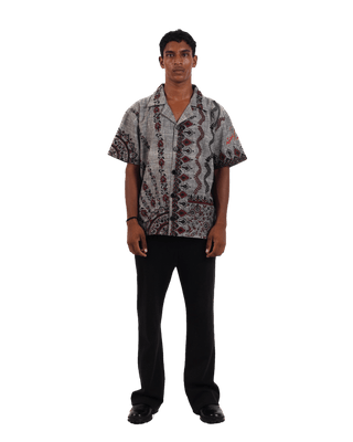 "Midnight ascent" handwoven button-down