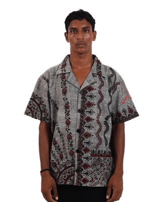 "Midnight ascent" handwoven button-down