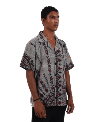 "Midnight ascent" handwoven button-down