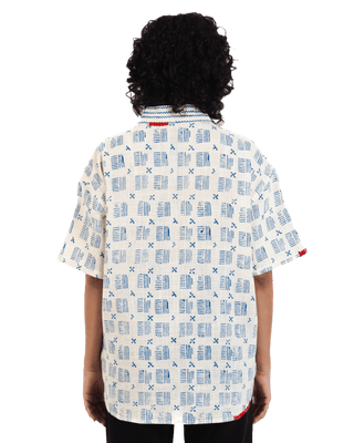 "Azure echo" handwoven and handblockprinted polo