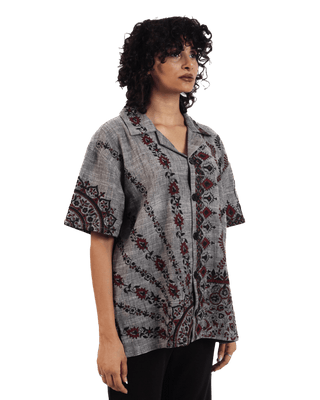 "Midnight ascent" handwoven button-down