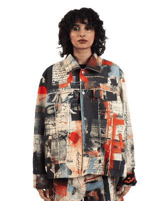 "Ethereal loop" abstract printed coach jacket