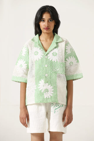 Handwoven green logo shorts
