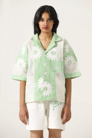 Handwoven green logo shorts