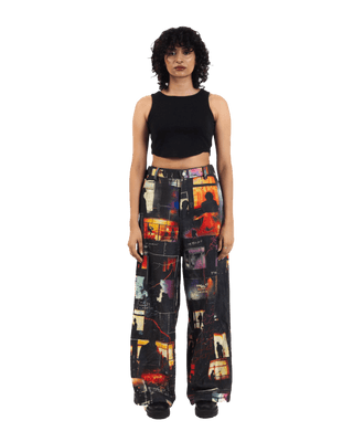 "Nocturnal ride" printed straight-leg trousers
