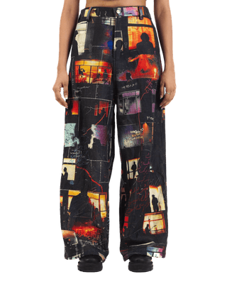 "Nocturnal ride" printed straight-leg trousers