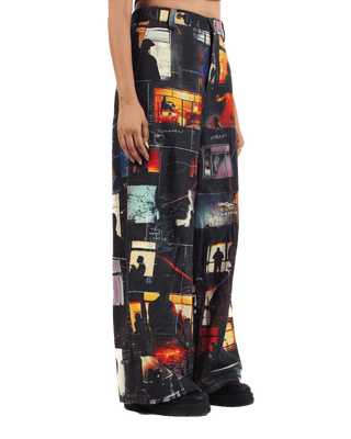 "Nocturnal ride" printed straight-leg trousers