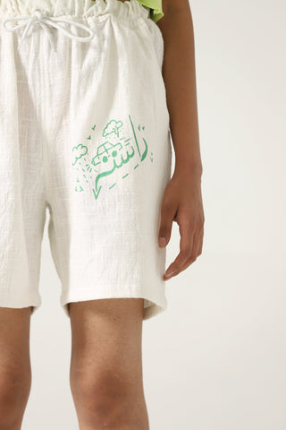 Handwoven green logo shorts