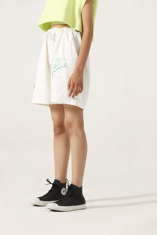 Handwoven green logo shorts