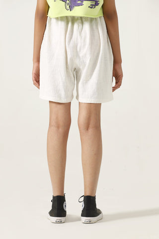 Handwoven green logo shorts