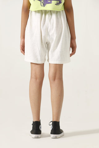 Handwoven green logo shorts