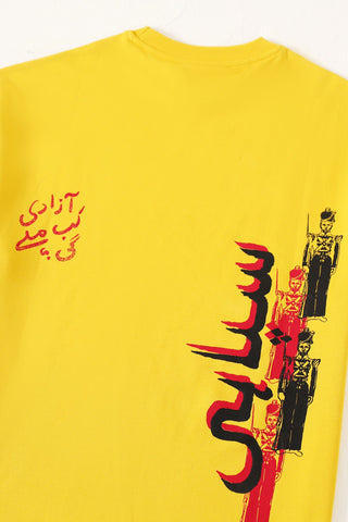 "Azaadi" printed mustard T-shirt