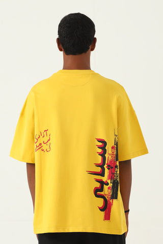"Azaadi" printed mustard T-shirt