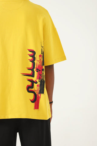 "Azaadi" printed mustard T-shirt