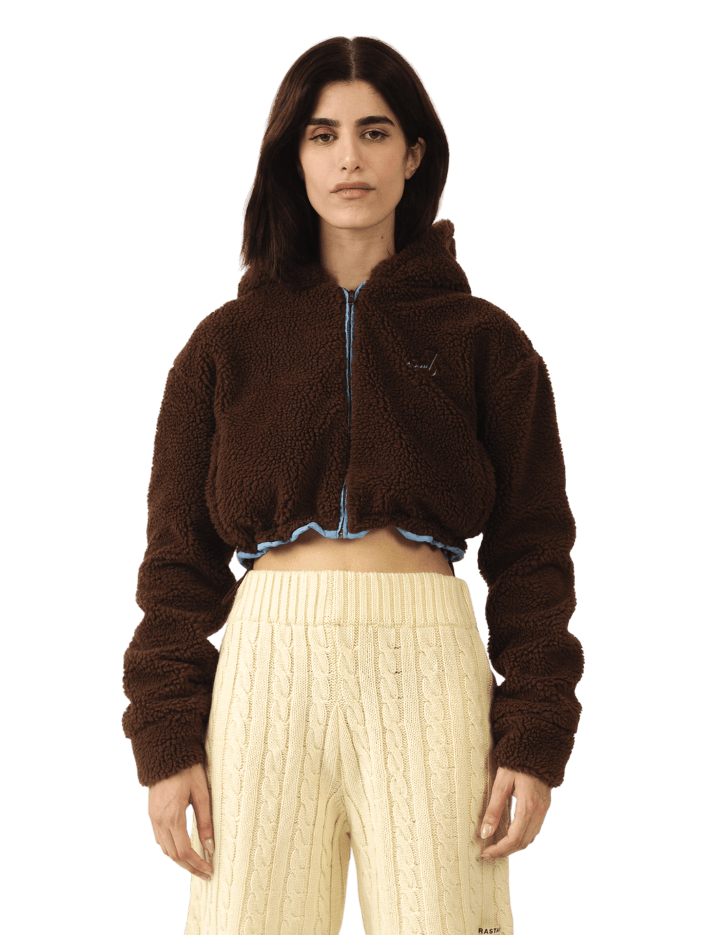 Brown sherpa zip crop jacket – Rastah