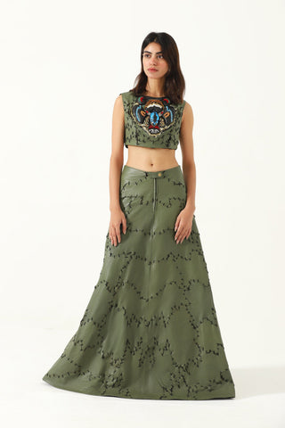 Embroidered leather top